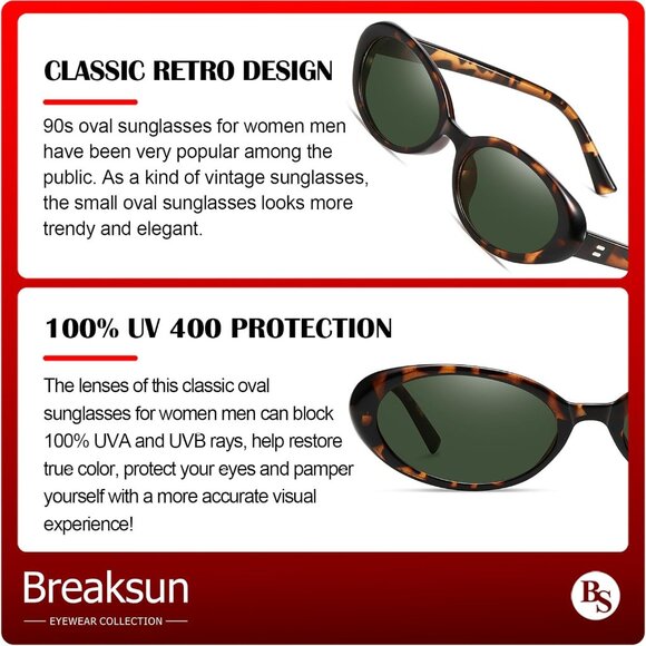 Trendy 90s Retro Oval Sunglasses with UV Protection - 2 Pack Fashion Set